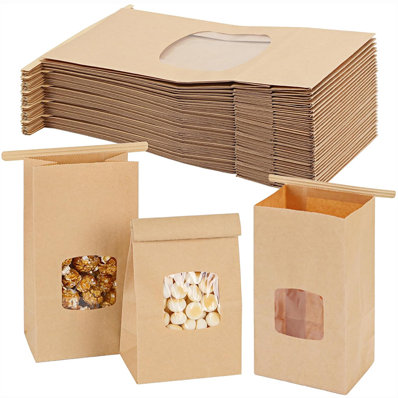 Food Day Snacks - 10Pcs Bakery Bags, Window Sealing Kraft